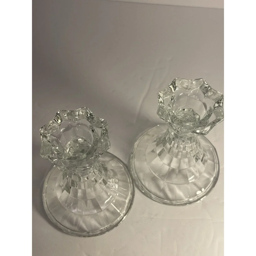 2 Vintage Homeco Lady Love Fostoria Cubist Style Candleholders USA 80-90s